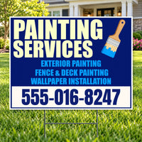 Painters Sign - Navy & Aqua Paintbrush Painting Services Yard Sign – 24 x 18 YardSigns.com