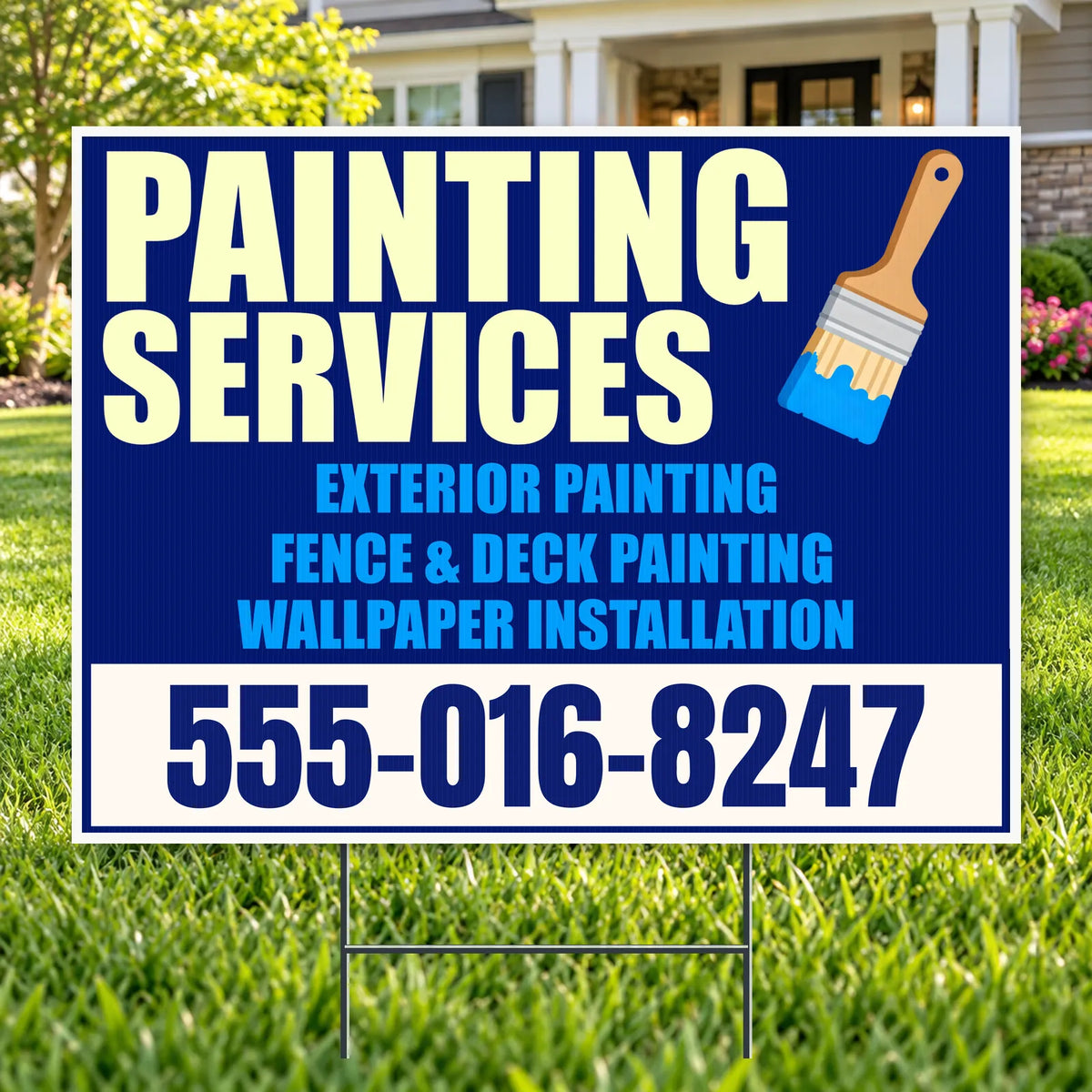 Painters Sign - Navy & Aqua Paintbrush Painting Services Yard Sign – 24 x 18 YardSigns.com