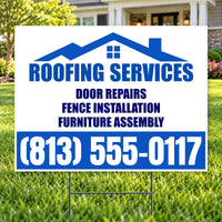 Roofers Signs - Cobalt Blue & White Roofline Roofing Services Yard Sign – 24 x 18 YardSigns.com