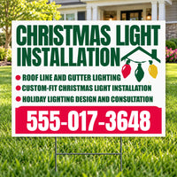 Holiday Signs - Christmas light installation - Forest Green, Red & Gold Roofline Christmas Light Installation Yard Sign – 24 x 18 YardSigns.com