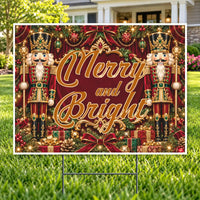 Christmas Greeting - Burgundy & Gold Nutcracker Christmas Yard Sign Template – Custom Message – 24 x 18