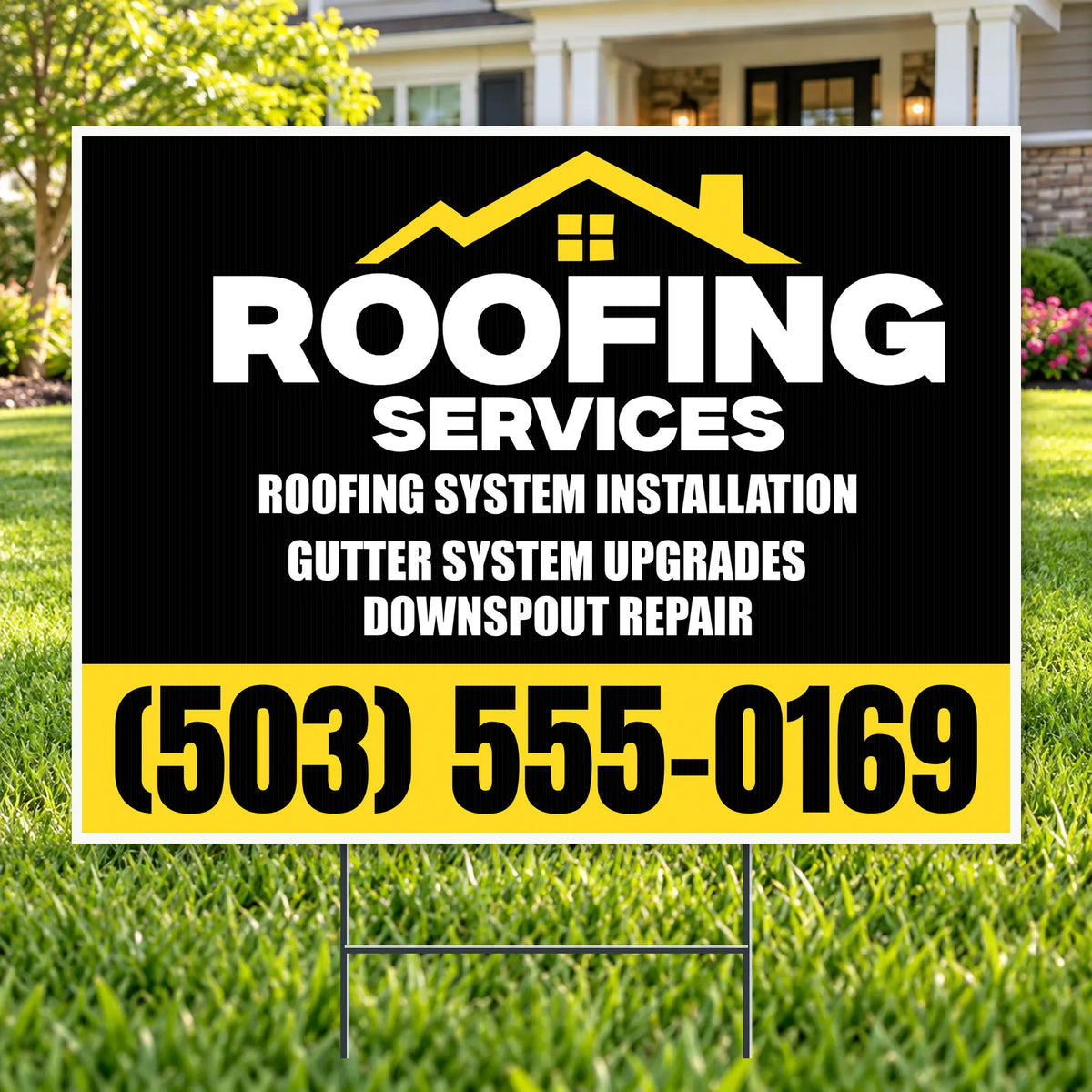 Roofers Signs - Charcoal & Yellow Roofline Roofing Services Yard Sign – 24 x 18 YardSigns.com