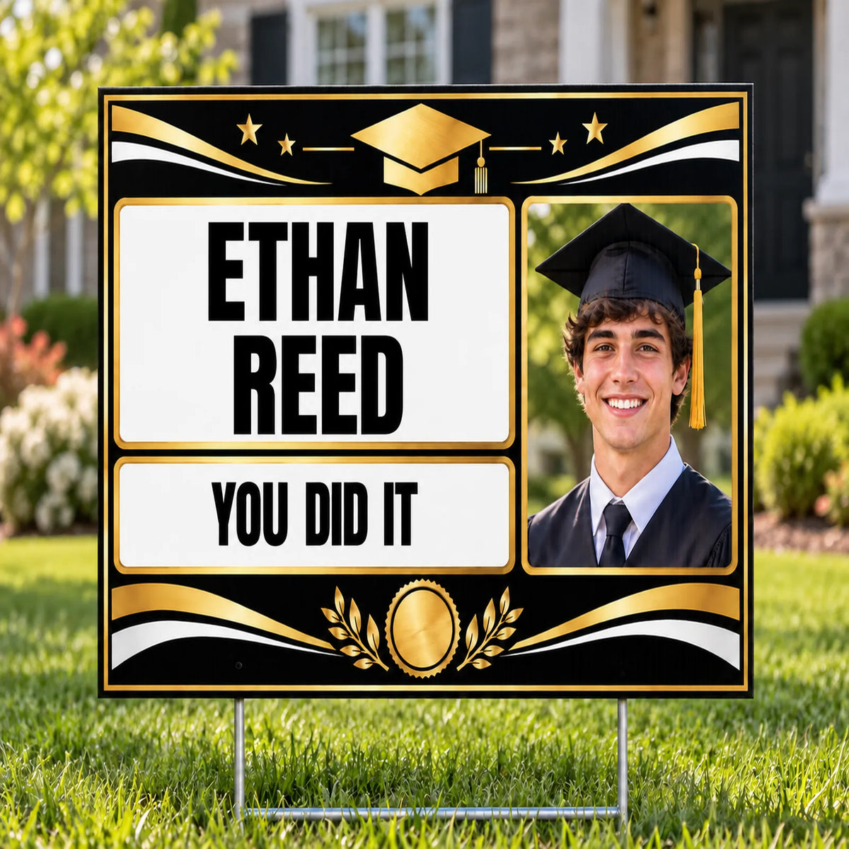 Graduation Signs - Classic Black Gold You Did It - Yardsigns.com YardSigns.com