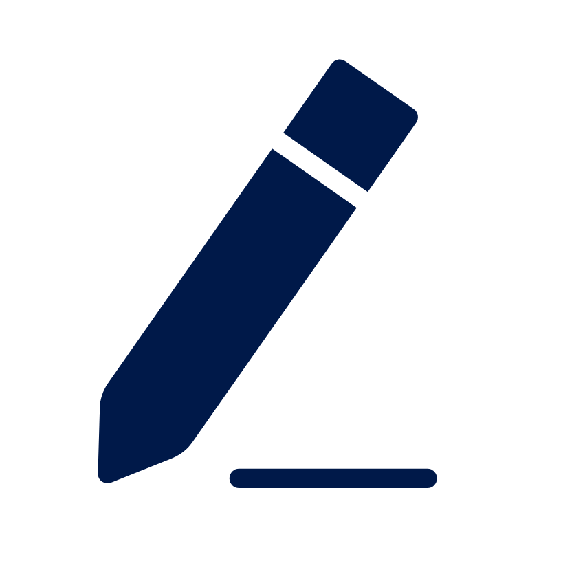 Navy blue pencil icon on a white background
