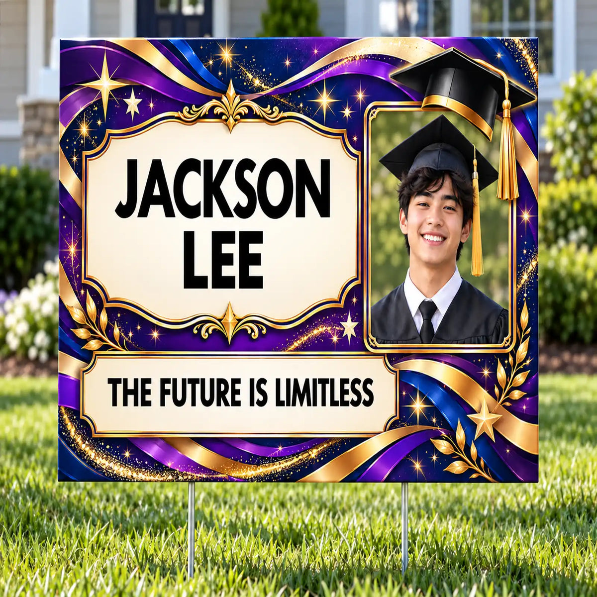 Graduation Signs - Premium Purple Limitless Future - Yardsigns.com YardSigns.com
