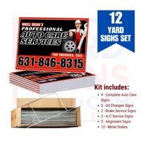 Auto Repair Services Pack - Complete Auto Care Signs, Oil Changes Signs, Brake Service Signs, A/C Service Signs, Alignment Signs - Chili Red Design - 12 Yardsigns - YardSigns.com