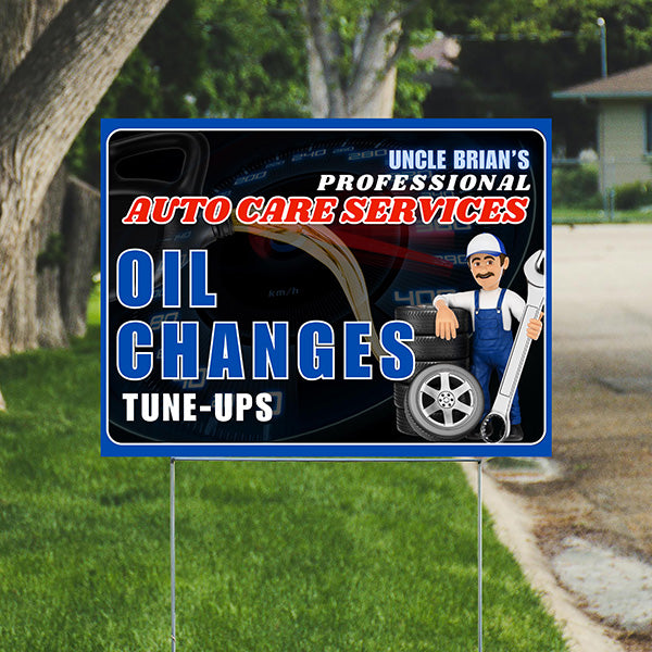 Auto Repair Services Pack - Complete Auto Care Signs, Oil Changes Signs, Brake Service Signs, A/C Service Signs, Alignment Signs - Blue Design - 12 Yardsigns - YardSigns.com