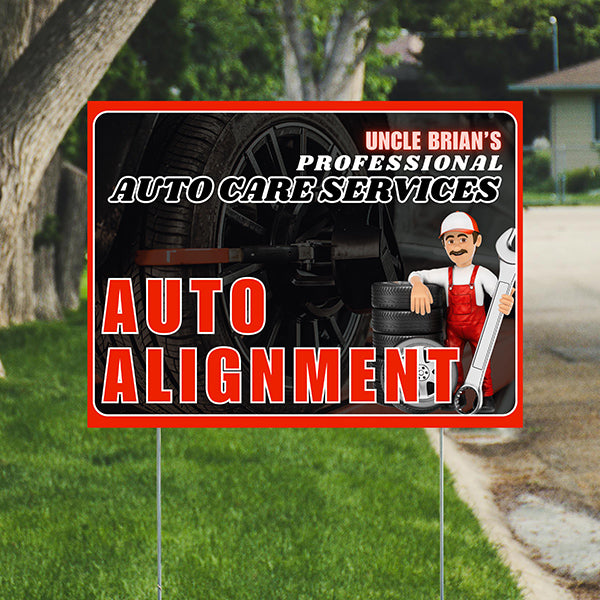 Auto Repair Services Pack - Complete Auto Care Signs, Oil Changes Signs, Brake Service Signs, A/C Service Signs, Alignment Signs - Chili Red Design - 12 Yardsigns - YardSigns.com