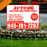 Auto Detailing Services - Hand Wash & Dry, Clay Bar Treatment, Wheel & Tire Cleaning, Engine Bay Cleaning with Discount Tag - Plain Chili Red White Design - YardSigns.com