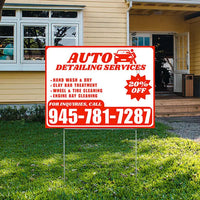Auto Detailing Services - Hand Wash & Dry, Clay Bar Treatment, Wheel & Tire Cleaning, Engine Bay Cleaning with Discount Tag - Plain Chili Red White Design - YardSigns.com