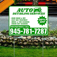 Auto Detailing Services - Hand Wash & Dry, Clay Bar Treatment, Wheel & Tire Cleaning, Engine Bay Cleaning with Discount Tag - Plain Green White Design - YardSigns.com