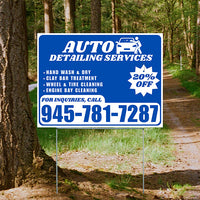 Auto Detailing Services - Hand Wash & Dry, Clay Bar Treatment, Wheel & Tire Cleaning, Engine Bay Cleaning with Discount Tag - Plain White Blue Design - YardSigns.com