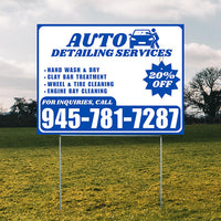 [ Pitch Print Sample ] Auto Detailing Services - Hand Wash & Dry,  Clay Bar Treatment, Wheel & Tire Cleaning, Engine Bay Cleaning with Discount Tag - Plain Blue White Design (Copy) YardSigns.com