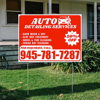 Auto Detailing Services - Hand Wash & Dry, Clay Bar Treatment, Wheel & Tire Cleaning, Engine Bay Cleaning with Discount Tag - Plain White Chili Red Design - YardSigns.com