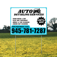 Auto Detailing Services - Hand Wash & Dry, Clay Bar Treatment, Wheel & Tire Cleaning, Engine Bay Cleaning with Discount Tag - Plain Aqua Blue White Design - YardSigns.com