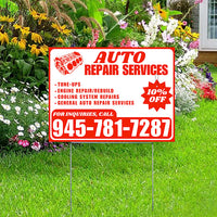 Auto Repair Services - Tune-Ups, Engine Repair/Rebuild, Cooling System Repairs, General Auto Repair Services with Discount Tag - Plain Chili Red White Design - YardSigns.com