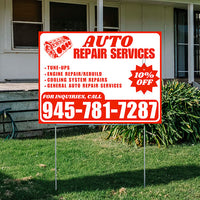 Auto Repair Services - Tune-Ups, Engine Repair/Rebuild, Cooling System Repairs, General Auto Repair Services with Discount Tag - Plain Chili Red White Design - YardSigns.com