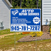 Auto Repair Services - Tune-Ups, Engine Repair/Rebuild, Cooling System Repairs, General Auto Repair Services with Discount Tag - Plain White Blue Design - YardSigns.com