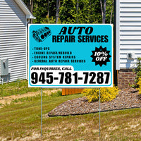 Auto Repair Services - Tune-Ups, Engine Repair/Rebuild, Cooling System Repairs, General Auto Repair Services with Discount Tag - Plain White Aqua Blue Design - YardSigns.com