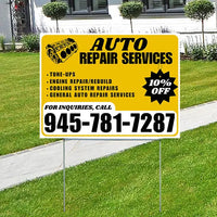 Auto Repair Services - Tune-Ups, Engine Repair/Rebuild, Cooling System Repairs, General Auto Repair Services with Discount Tag - Plain White Mustard Gold Design - YardSigns.com