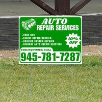 Auto Repair Services - Tune-Ups, Engine Repair/Rebuild, Cooling System Repairs, General Auto Repair Services with Discount Tag - Plain White Green Design - YardSigns.com