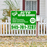 Auto Repair Services - Tune-Ups, Engine Repair/Rebuild, Cooling System Repairs, General Auto Repair Services with Discount Tag - Plain White Green Design - YardSigns.com