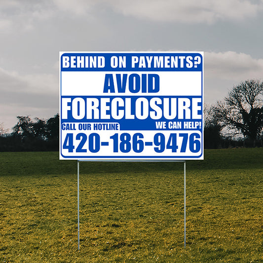 Real Estate - Avoid Foreclosure - Behind on Payments? We Can Help - White and Blue Design