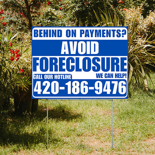 Real Estate - Avoid Foreclosure - Behind on Payments? We Can Help - Blue and White Design