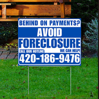 Real Estate - Avoid Foreclosure - Behind on Payments? We Can Help - Blue and White Design