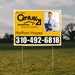 Real estate for sale sign with Century 21 logo, contact information, and image of a professional holding a blue folder.