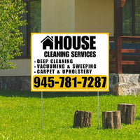 Cleaners/Maids Signs - House Cleaning Services - Deep Cleaning,  Vacuuming & Sweeping, Carpet & Upholstery - Plain Mustard Gold White Design YardSigns.com