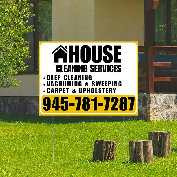 Cleaners/Maids Signs - House Cleaning Services - Deep Cleaning,  Vacuuming & Sweeping, Carpet & Upholstery - Plain Mustard Gold White Design YardSigns.com