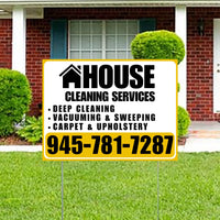 Cleaners/Maids Signs - House Cleaning Services - Deep Cleaning,  Vacuuming & Sweeping, Carpet & Upholstery - Plain Mustard Gold White Design YardSigns.com