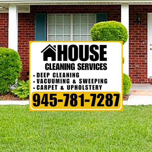 Cleaners/Maids Signs - House Cleaning Services - Deep Cleaning,  Vacuuming & Sweeping, Carpet & Upholstery - Plain Mustard Gold White Design