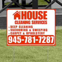 Cleaners/Maids Signs - House Cleaning Services - Deep Cleaning, Vacuuming & Sweeping, Carpet & Upholstery - Plain Chili Red White Design YardSigns.com