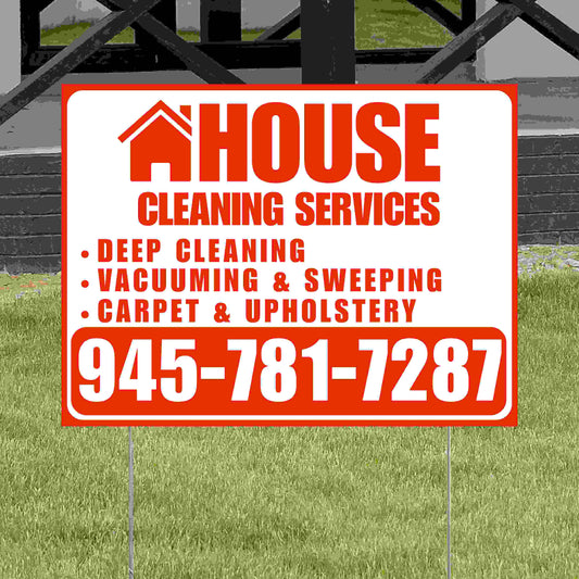 Cleaners/Maids Signs - House Cleaning Services - Deep Cleaning, Vacuuming & Sweeping, Carpet & Upholstery - Plain Chili Red White Design