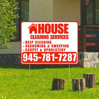Cleaners/Maids Signs - House Cleaning Services - Deep Cleaning, Vacuuming & Sweeping, Carpet & Upholstery - Plain Chili Red White Design YardSigns.com