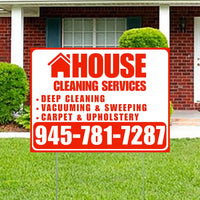 Cleaners/Maids Signs - House Cleaning Services - Deep Cleaning, Vacuuming & Sweeping, Carpet & Upholstery - Plain Chili Red White Design YardSigns.com
