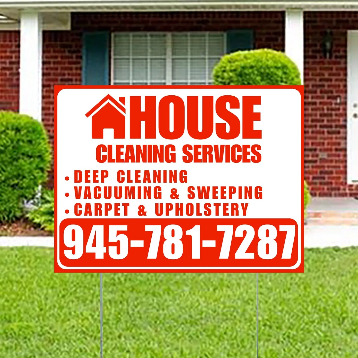 Cleaners/Maids Signs - House Cleaning Services - Deep Cleaning, Vacuuming & Sweeping, Carpet & Upholstery - Plain Chili Red White Design YardSigns.com