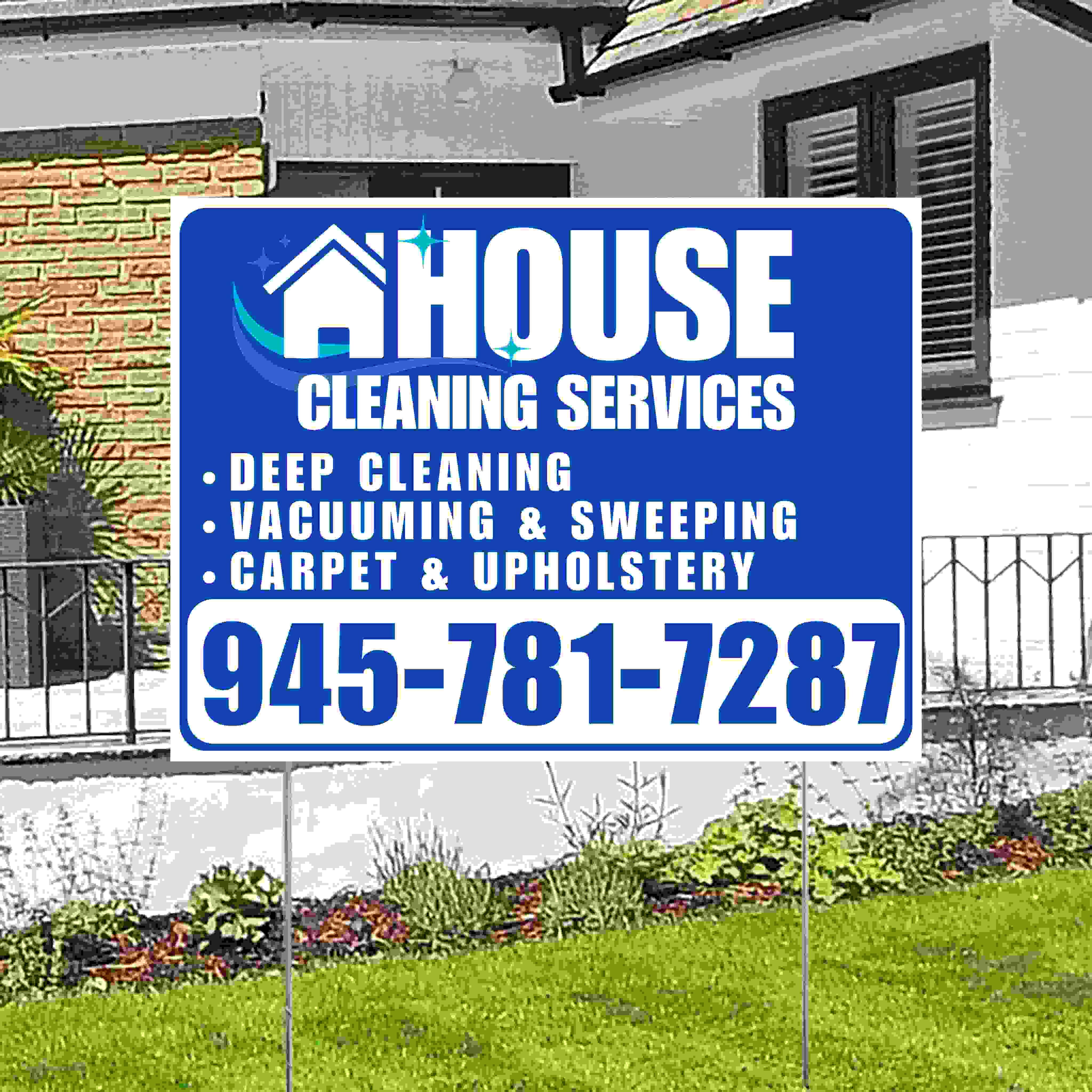 House cleaning services sign in front of a house