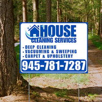 Cleaners/Maids Signs - House Cleaning Services - Deep Cleaning, Vacuuming & Sweeping, Carpet & Upholstery - Plain White Blue Design