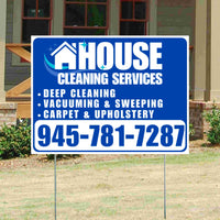 Cleaners/Maids Signs - House Cleaning Services - Deep Cleaning,  Vacuuming & Sweeping, Carpet & Upholstery - Plain Blue White Design