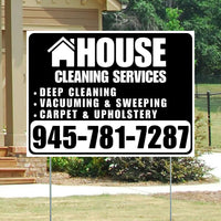 Cleaners/Maids Signs - House Cleaning Services - Deep Cleaning, Vacuuming & Sweeping, Carpet & Upholstery - Plain White Black Design