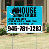 Cleaners/Maids Signs - House Cleaning Services - Deep Cleaning, Vacuuming & Sweeping, Carpet & Upholstery - Plain White Aqua Blue Design YardSigns.com