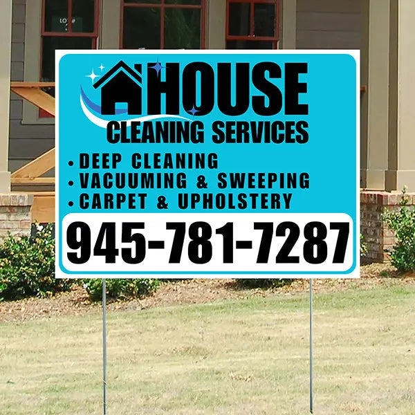 Cleaners/Maids Signs - House Cleaning Services - Deep Cleaning, Vacuuming & Sweeping, Carpet & Upholstery - Plain White Aqua Blue Design YardSigns.com