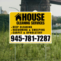 Cleaners/Maids Signs - House Cleaning Services - Deep Cleaning, Vacuuming & Sweeping, Carpet & Upholstery - Plain White Mustard Gold Design YardSigns.com
