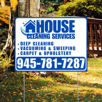 Cleaners/Maids Signs - House Cleaning Services - Deep Cleaning, Vacuuming & Sweeping, Carpet & Upholstery - Plain White Blue Design