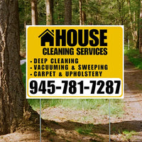 Cleaners/Maids Signs - House Cleaning Services - Deep Cleaning, Vacuuming & Sweeping, Carpet & Upholstery - Plain White Mustard Gold Design YardSigns.com
