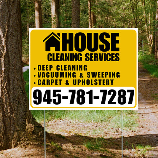 Cleaners/Maids Signs - House Cleaning Services - Deep Cleaning, Vacuuming & Sweeping, Carpet & Upholstery - Plain White Mustard Gold Design
