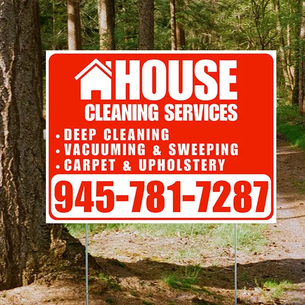 Cleaners/Maids Signs - House Cleaning Services - Deep Cleaning, Vacuuming & Sweeping, Carpet & Upholstery - Plain White Chili Red Design YardSigns.com